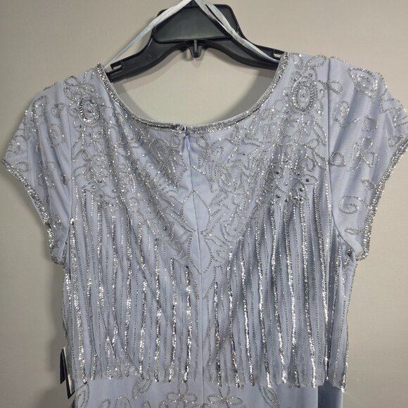 NWT Adrianna Papell Sequin bead illusion blouson dress glacier Size 18W - Picture 15 of 16